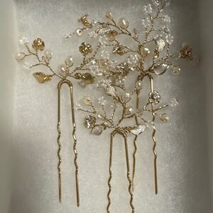 Dainty beaded fern leaf hair pin set of 6- Style #2111